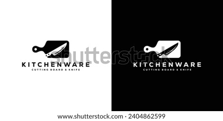 Simple Kitchenware Logo. Cutting Board with Knife Logo Design Template.