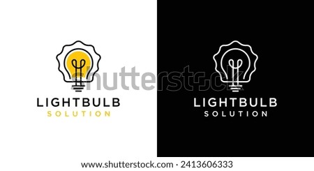 Creative Lightbulb Solution Logo. The Light is On, Lamp with Modern Linear Outline Style. Lightbulb Logo Icon Symbol Vector Design Template.