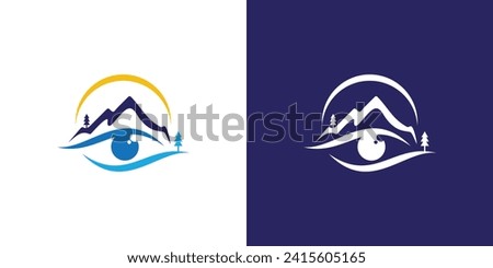 Creative Mountain Eye Logo. Mountain View, Hills, Peaks with Minimalist Style. Logo Icon Symbol Vector Design Template.