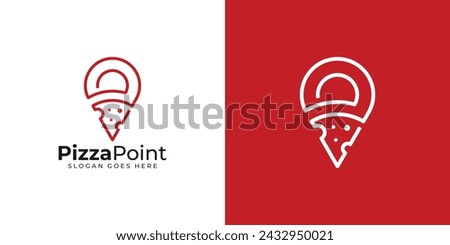 Creative Pizza Point Logo. Pizza and Pin, Map, Location with Linear Outline Style. Pizza Place Logo Icon Symbol Vector Design Template.