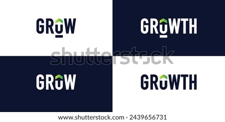 Creative Growth Wordmark Logo. Simple Grow Word Sign, Up Arrow Inside Letter O with Modern Style. Bussines Finance Progress Logo Icon Symbol Vector Design Inspiration.