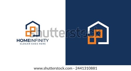 Creative Home Infinity Logo. Building Home, House and Infinity Link with Modern Minimalist Style. Property Logo Icon Symbol Design Inspiration.