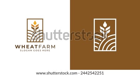 Creative Wheat Farm Logo Design. Grain Leaf Rice Farm with Minimalist Style. Grain Logo Symbol Icon Vector Design Template.