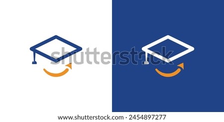 Simple Study Smile Logo. Graduation Hat, Cap, Toga, Arrow, Smile, Linear Outline Style. Education Logo Icon Symbol Vector Design Inspiration.