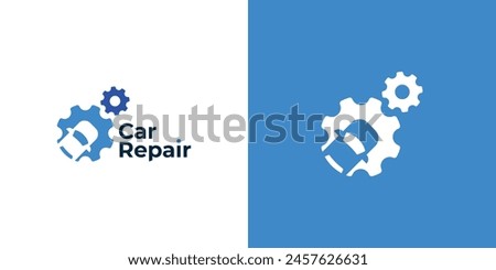 Simple Car Repair Logo. Minimal Gear and Car Logo Icon Symbol Vector Design Inspiration.