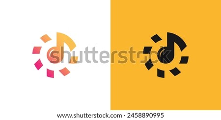 Music Logo and Sparks of Sunlight. Music Tone and Sun, Logo Icon Symbol Vector Design Inspiration.