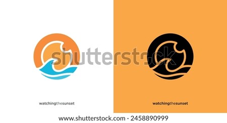 Creative See Beach Logo. Eyeball, Sun Beach, Wave, Ocean, Sea with Solid Colours Style. Eye with Beach Logo Icon Symbol Vector Designs Inspiration.