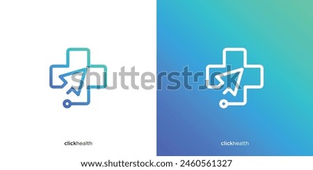 Simple Click Health Logo. Cross Health with Click Symbol, Online Clinic or Hospital Drug Store Logo and Others.