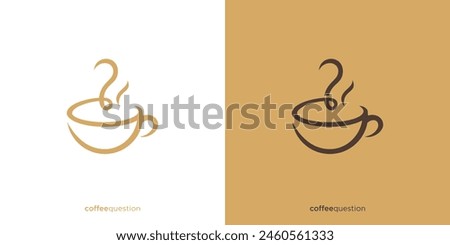 Simple Question Coffee Logo Design. Coffee Cup with Abstract Smoke forming a Question Mark. Coffee or Tea Logo, Icon, Symbol, Vector, Design Inspiration.