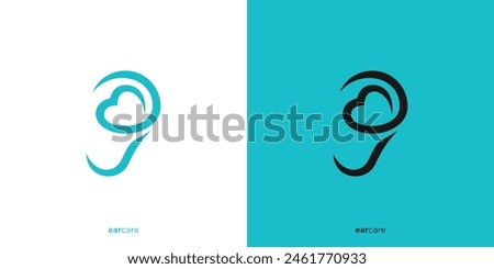 Simple Ear Care Logo Design. Ears,Ear, Heart or Love Shape with Outline Graphic Design.