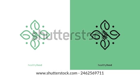 Creative Linear Outline Healthy Organic Logo. Eco Vegetarian Fresh Food Green Salad Healthy Food Logo Design Template.