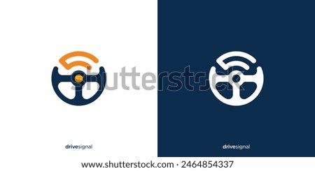 Simple Drive Signal Logo Design. Steering Wheel and Signal WiFi Connection Symbol Vector Illustration.