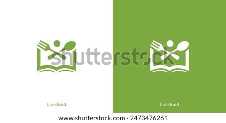 Book Food Logo Designs. Book and Fork, Spoon with Minimalist Style. Food Logo, Icon, Symbol, Vector, Design Template.