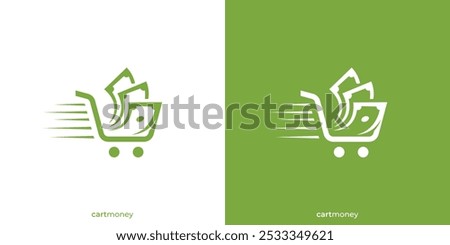 Shopping Logo. Shopping Cart and Money Cast with Minimalist Style. Online Shop Busisness Logo, Icon, Symbol, Vector, Design Inspiration.