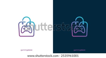 Gaming Store Logo. Shopping Bag and Joystick with Lineart Outline Style. Buy and Sell about Game Logo, Icon, Symbol, Vector, Design Inspiration.