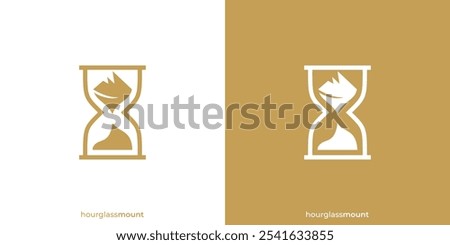 Hourglass Mount Logo. Hourglass and Mountain, Peak, Hill, Summit Graphic. Adventure Logo, Icon, Symbol, Vector, Design Inspiration.