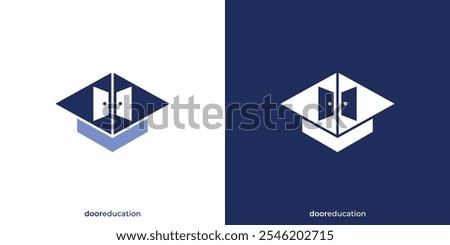 Abstract Education Door Logo. Graduation Cap with Door Icon Graphic. College, Graduate cap, Campus, Architectural School Logo Design.