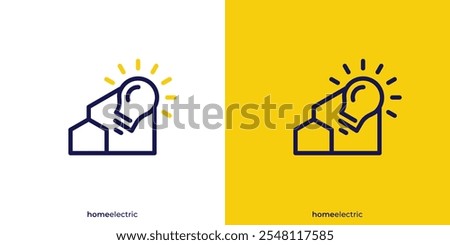 Home Lightbulb Logo Design. Home and Electicity Symbol with Lineart Outline Style. Smart Home Logo Design Template.