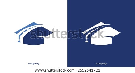 Study Way Logo Design Template. College Graduation Cap Campus Way to Success.