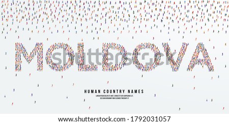 Human country name Moldova. large group of people form to create country name Moldova. vector illustration.