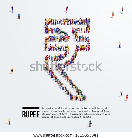Rupee Sign. Large group of people form to create Indian rupee sign. Vector illustration. Currency of India.