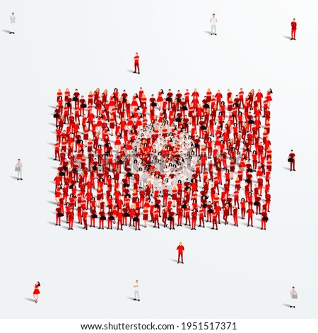 Tunisia Flag. A large group of people form to create the shape of the Tunisian flag. Vector Illustration.