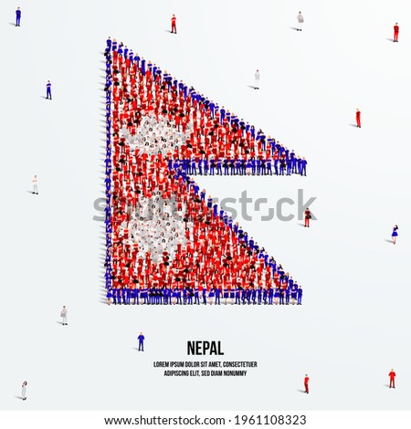 Nepal Flag. A large group of people form to create the shape of the Nepali flag. Vector Illustration.