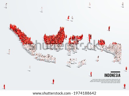 Indonesia Map and Flag. A large group of people in the Indonesian flag color form to create the map. Vector Illustration.