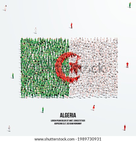 Algeria Flag. A large group of people form to create the shape of the Algerian flag. Vector Illustration.