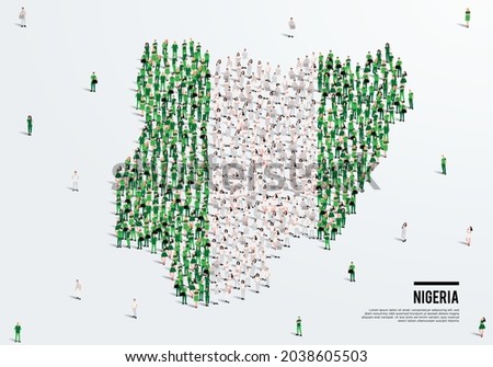 Nigeria Map and Flag. A large group of people in the Nigerian flag color form to create the map. Vector Illustration.