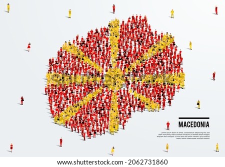 Macedonia Map and Flag. A large group of people in the Macedonian flag color form to create the map. Vector Illustration.