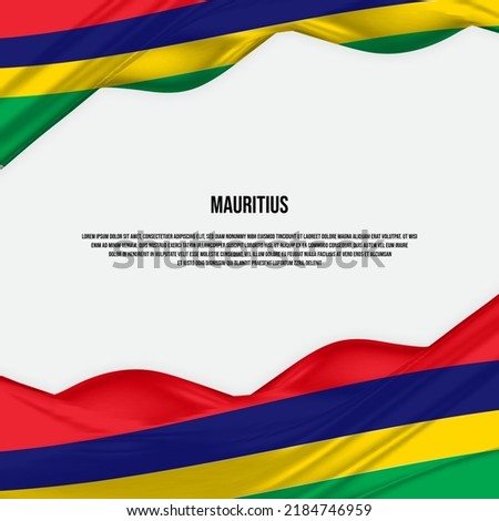 Mauritius flag design. Waving Mauritius flag made of satin or silk fabric. Vector Illustration.