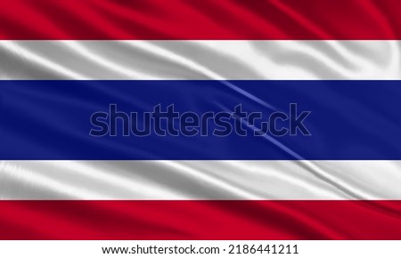 Thailand flag design. Waving Thai flag made of satin or silk fabric. Vector Illustration.