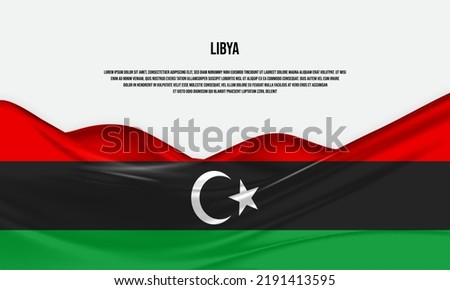 Libya flag design. Waving Libyan flag made of satin or silk fabric. Vector Illustration.