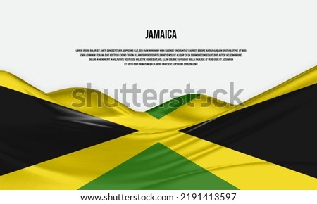 Jamaica flag design. Waving Jamaican flag made of satin or silk fabric. Vector Illustration.