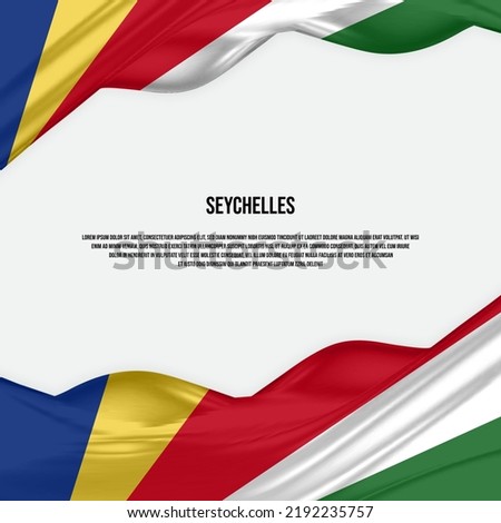 Seychelles flag design. Waving Seychelles flag made of satin or silk fabric. Vector Illustration.