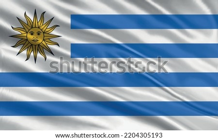 Uruguay flag design. Waving Uruguay flag made of satin or silk fabric. Vector Illustration.