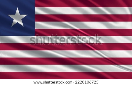 Liberia flag design. Waving Liberia flag made of satin or silk fabric. Vector Illustration.