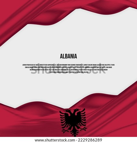 Albania flag design. Waving Albanian flag made of satin or silk fabric. Vector Illustration.