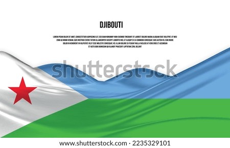 Djibouti flag design. Waving Djibouti flag made of satin or silk fabric. Vector Illustration.