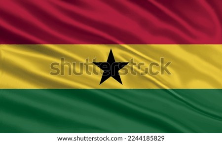 Ghana flag design. Waving Ghana flag made of satin or silk fabric. Vector Illustration.