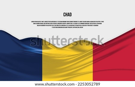 Chad flag design. Waving Chad flag made of satin or silk fabric. Vector Illustration.