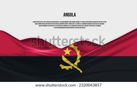 Angola flag design. Waving Angola flag made of satin or silk fabric. Vector Illustration.