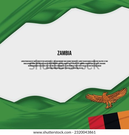 Zambia flag design. Waving Zambia flag made of satin or silk fabric. Vector Illustration.
