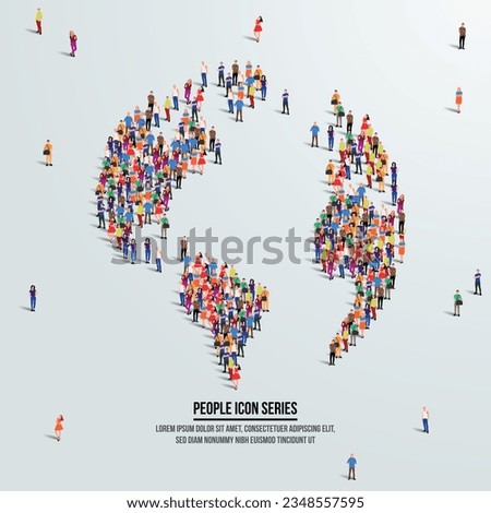 Globe icon or World Population day concept. large group of people form to create shape globe. Vector illustration.