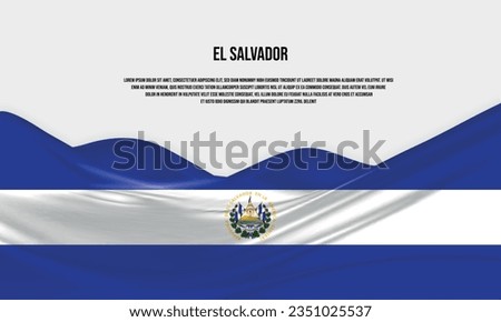 El Salvador flag design. Waving El Salvador flag made of satin or silk fabric. Vector Illustration.