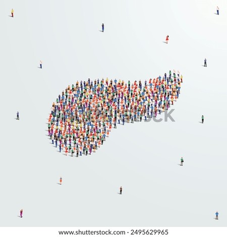 Pancreas concept. Organ donation day. A large group of people form to create a pancreas shape. People organ icon series. Vector illustration.