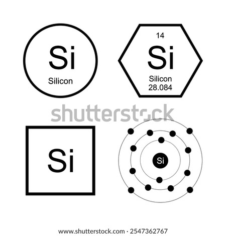 silicon periodic atom chemical symbol table icon illustration design