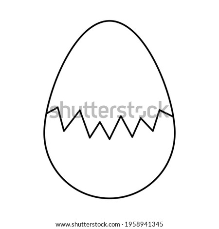 The egg is broken. Sketch. The eggshell is cracked in the middle of the egg. Vector illustration. Hatching a chick. Chicken egg with a zigzag split. Doodle style. Outline of nav isolated background.