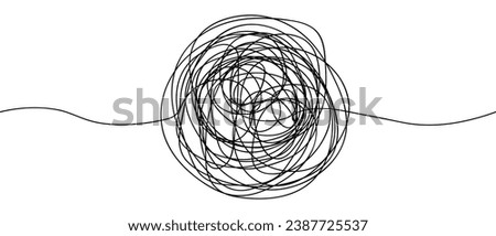 A tangle of tangled scribbles. Sketch. A round object made of twisted threads. Vector illustration. Sphere with wavy lines around the edges. Hand drawn style. Outline on isolated background. 